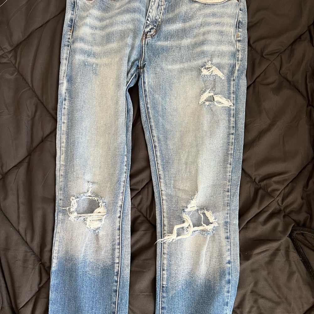 Fashion Nova Light Blue Distressed Skinny Jeans